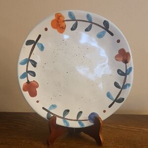 Pier 1 Hand-Painted Ceramic Plate With Floral Boarder.